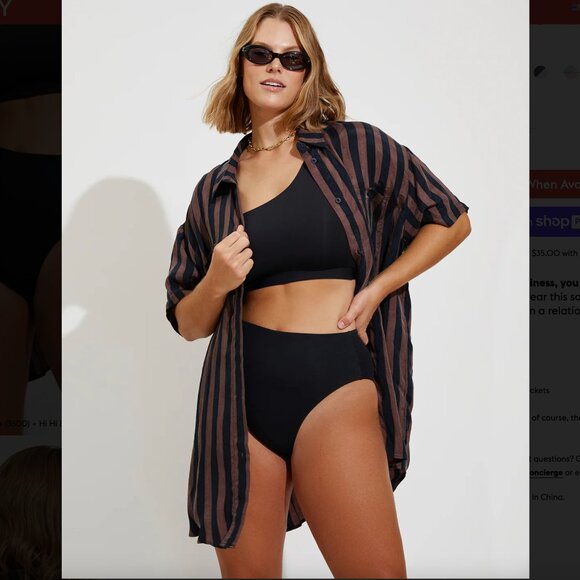 Left on Friday  Day Trip Button Down in Jet / Stormy Stripe S/M - Picture 5 of 7